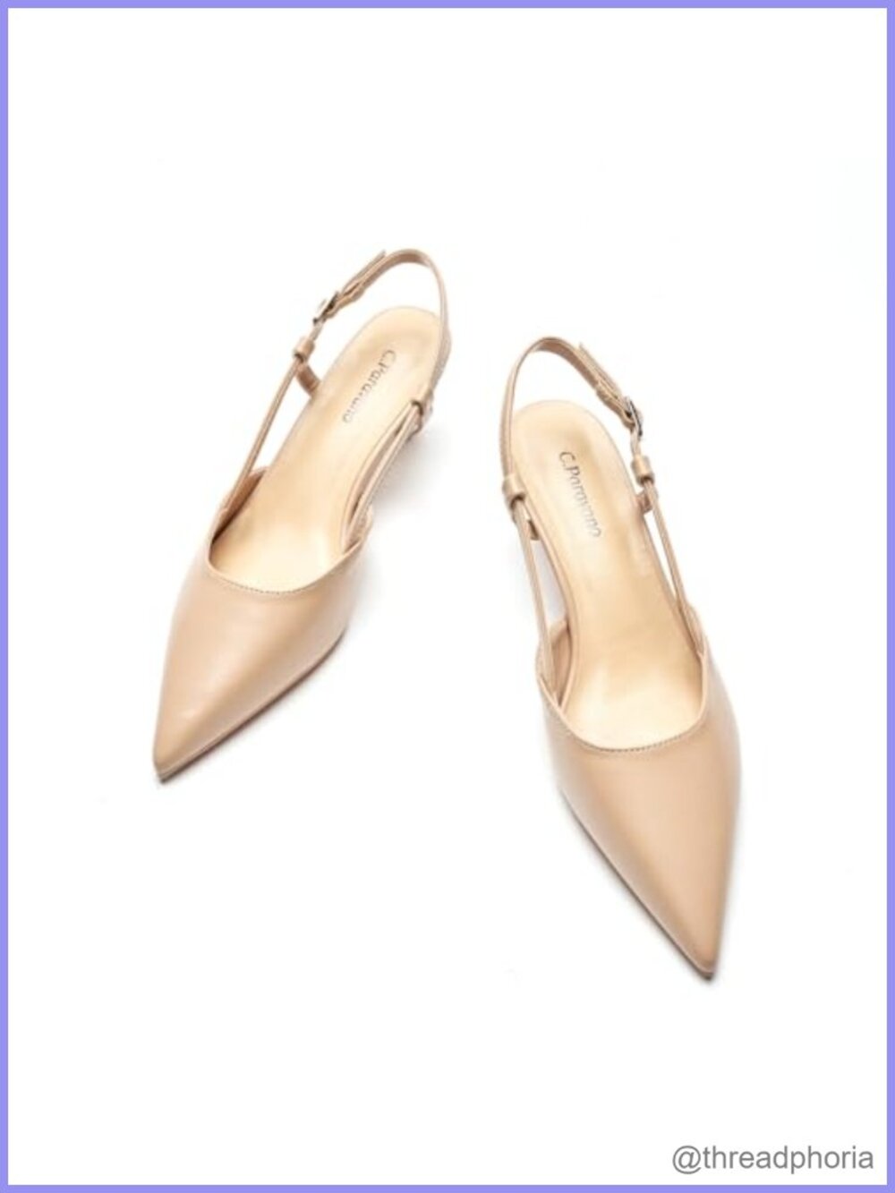Kitten Heel Slingback Sandal Pointed Toe Leather Pump